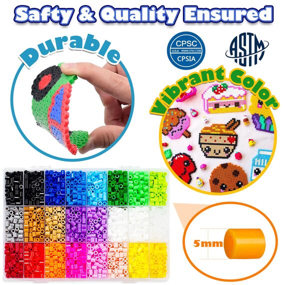 FunzBo Bügelperlen set 5mm mit Bügelperlen Platten Vorlagen Schablonen Steckperlen in 24 Farbe 111 Muster Weihnachten Geburtstage Weihnachten Geschenke 6 7 8 9 10 Jahre Mädchen Kinder