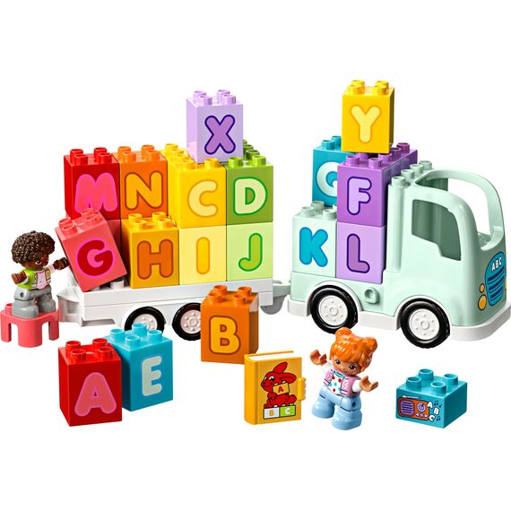 LEGO DUPLO Town ABC-Lastwagen, Lernspielzeug für Kleinkinder ab 2 Jahren, ABC-LKW-Spielzeug mit Anhänger und Buchstaben-Steinen, plus Figuren eines Jungen und eines Mädchens, Geschenk für Kinder 10421
