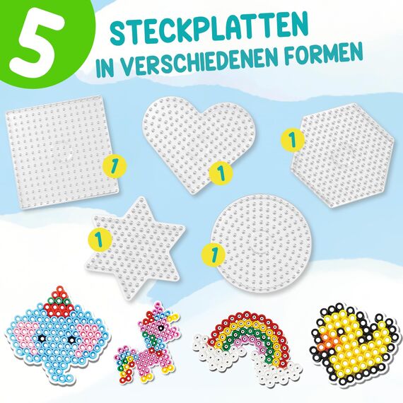 Bügelperlen Platten Set 5 tlg. für 10mm Perlen – Große Steckplatten Transparent in Verschiedenen Formen für Kleinkinder & Anfänger – Kreatives Bastelset für DIY Motorikspielzeug