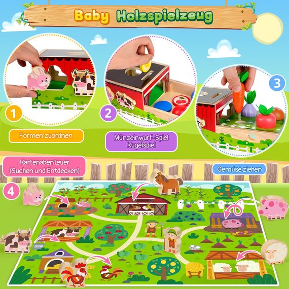 Montessori Spielzeug ab 1 2 Jahr: Geschenk Junge Mädchen 1-2 Jahre Kinderspielzeug Motorikwürfel Holzspielzeug Farmspiel mit Karte Karotten Steckspiel Lernspiel Kleinkinder ab 12 Monate Activity Spiel
