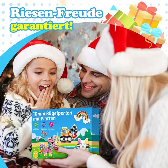 Bügelperlen Set Groß 10mm - Komplettset mit 2 Bügelplatten, Vorlagen für Kinder ab 3 Jahre - Extra Große Perlen für Kleinkinder