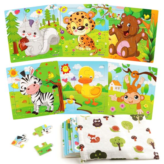 SYNARRY Kinder Puzzle ab 2 3 Jahre Mädchen Jungen, 6×9 Teile Tiere Holzpuzzle，Lernspielzeug für Kleinkinder