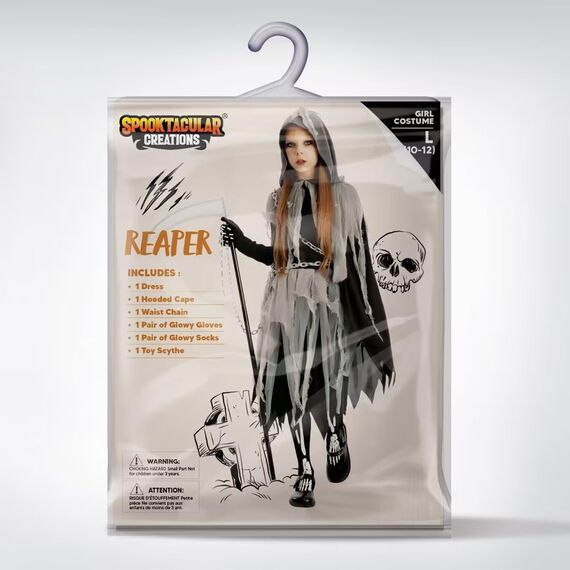Spooktacular Creations Sensenmann Kostüm für Kinder Sensenmann Halloween Kostüm mädchen Grim Reaper Girl Costume Cosplay Outfit Halloween Party L 10-12 Jahre