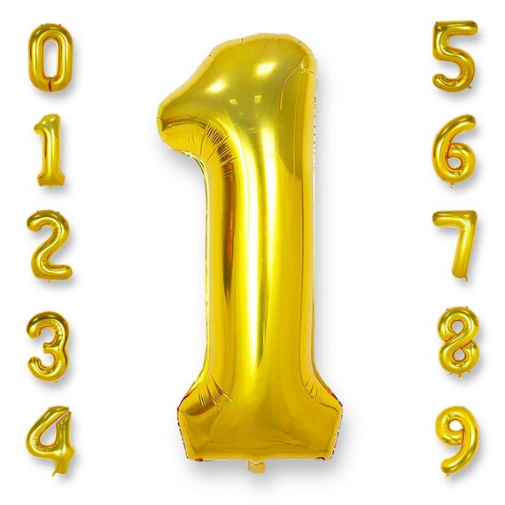 AULE Luftballon Zahl 1 Gold: XXL 101 cm Zahlen Folienballon Geburtstag Gold 1 Jahre 40 Zoll Helium Ballon Zahlenballon für Babyparty Jubiläum Deko
