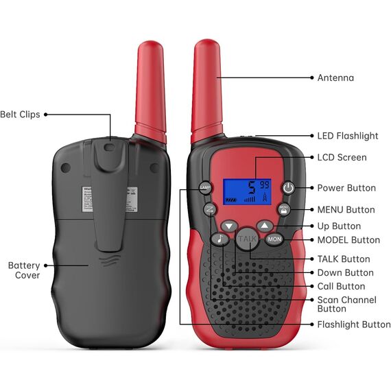 Kearui Walkie Talkie, Geschenke für mädchen Jungen Kinder ab 3 4 5 6 7 8 Jahre, 8 Kanäle Klarem Klang & VOX Funktion, für Abenteuer, Klettern, Camping - Schwarz Rot