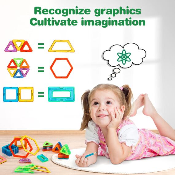 COOLJOY Magnetische Bausteine Magnetische Bauklötze Set, Magnet Baustein Pädagogische Geschenk für Kinder, Magnetbausteine Auto Spielzeug (117PCS)