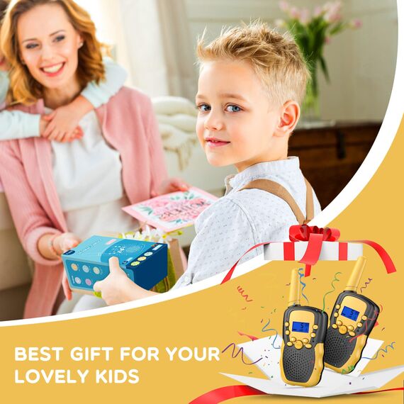 Kearui Walkie Talkie Kinder für Jungen Mädchen, Funkgeräte Kinder Outdoor Spielzeug ab 3-12 Jahre, Kinder Walkie Talkie mit 8 Kanäle & LED Tastensperre für Abenteuer, Klettern, Camping - Schwarz Gelb