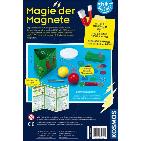 KOSMOS 654146 Fun Science – Magie der Magnete, baue einen eigenen Kompass, erforsche unsichtbare Kräfte, spannende Magnetspiele und Versuche, Experimentierset für Kinder ab 8 Jahre
