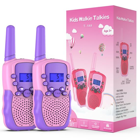 Kearui Spielzeug 3-12 Jahre mädchen Walkie Talkie für Kinder 8 Kanal Funkgerät mit VOX Funktion LED-Taschenlampe, 3 Meilen Reichweite für Abenteuer im Freien, Camping, Wandern (Rosa-Violett)