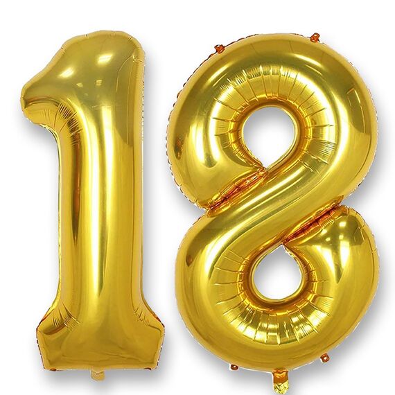 AULE Luftballon Zahl 18 Gold: XXL 101 cm Zahlen Folienballon Geburtstag Gold 81 Jahre 40 Zoll Helium Ballon Zahlenballon für Babyparty Jubiläum Deko