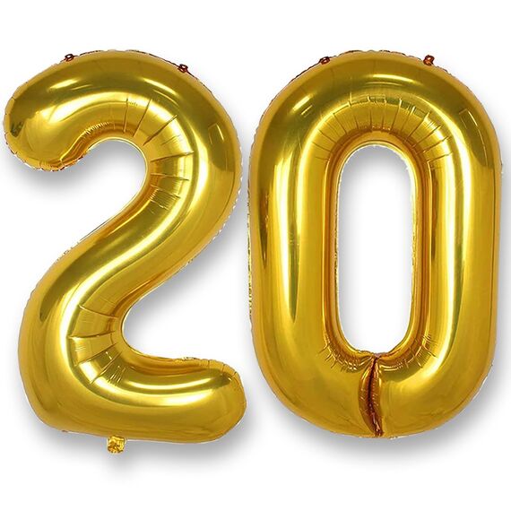 AULE Luftballon Zahl 20 Gold: XXL 101 cm Folienballon Geburtstag Gold 20 Jahre Zahlen 40 Zoll Helium Ballon Kinder Junge Mädchen Zahlenballon für Babyparty Jubiläum Deko