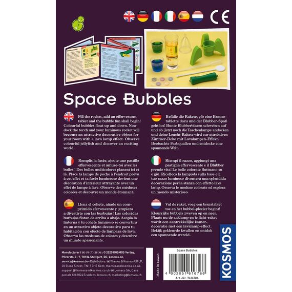 KOSMOS 616786 Space Bubbles - Mini Raketen Lavalampe Experimentier Set für Kinder mit mehrsprachiger Anleitung (DE, EN, FR, IT, ES, NL)