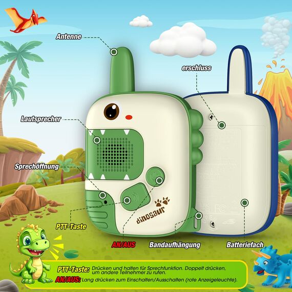 Walkie Talkie Kinder, Dinosaurier Spielzeug ab 3 4 5 6 7 8 Jahren Junge Geschenkideen Walky Talky Geschenk Junge 3-8 Jahre Outdoor Spiele für Jungen Funkgerät Kinderspielzeug Ostergeschenke Kinder
