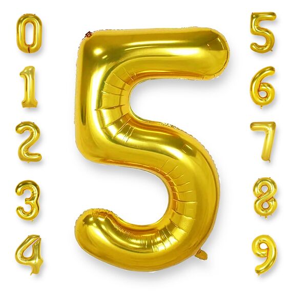 AULE Luftballon Zahl 5 Gold: XXL 101 cm Folienballon Geburtstag Gold 5 Jahre Zahlen 40 Zoll Helium Ballon Zahlenballon für Babyparty Jubiläum Deko