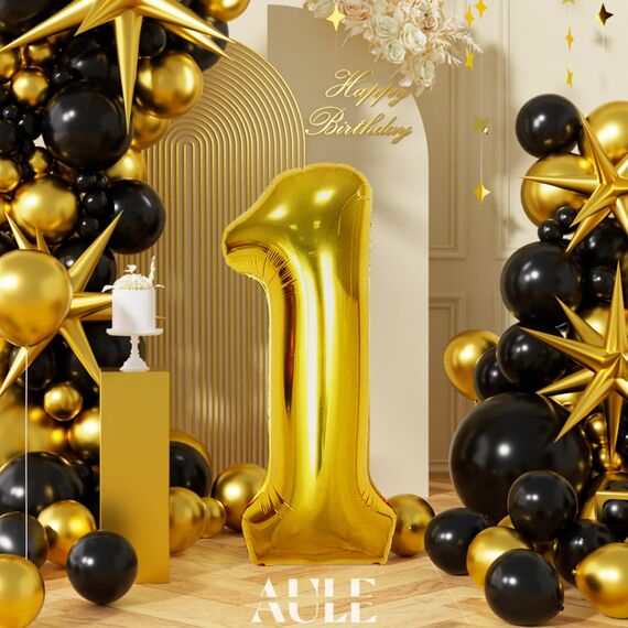 AULE Luftballon Zahl 1 Gold: XXL 101 cm Zahlen Folienballon Geburtstag Gold 1 Jahre 40 Zoll Helium Ballon Zahlenballon für Babyparty Jubiläum Deko
