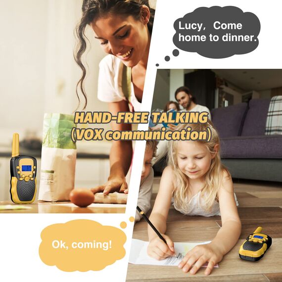 Kearui Walkie Talkie Kinder für Jungen Mädchen, Funkgeräte Kinder Outdoor Spielzeug ab 3-12 Jahre, Kinder Walkie Talkie mit 8 Kanäle & LED Tastensperre für Abenteuer, Klettern, Camping - Schwarz Gelb
