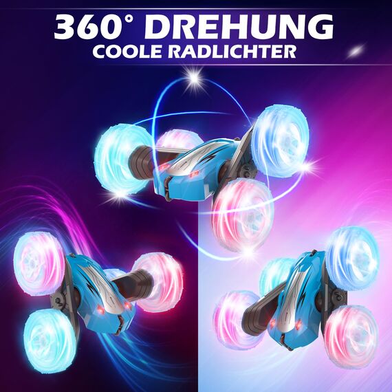 Rodzon Ferngesteuertes Auto 6 7 8 9+ Jahre Spiele LED Blinken RC Auto Spielzeug Jungen Weihnachten Geburtstags Geschenke Kinder Toy 360° Flip Car Indoor Outdoor Draußen Sand Strand Garten (Blau)