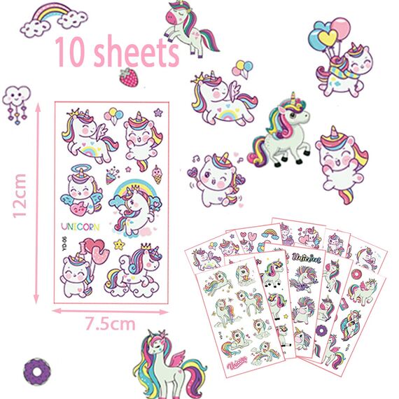 Einhorn Tattoo 10 Blatt, Geschenke für Mädchen, Leucht Kindertattoos Mitgebsel Kindergeburtstag, Einhorn Kostüm Party Deko, Einschulung Mädchen, Schultüte Füllung, Schulanfang Deko, Ostergeschenke