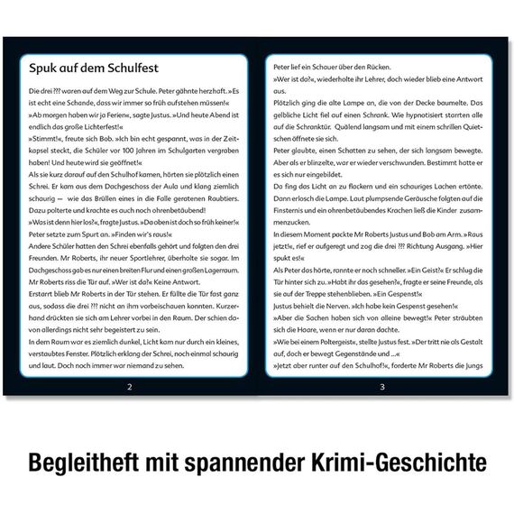 Die drei ??? Kids - Krimi Puzzle - Spuk auf dem Schulfest von KOSMOS 697983, Leuchtet im Dunkeln, 200 Teile, Lesen, Puzzeln, Rätsel lösen, Detektiv Puzzle für Kinder ab 8 Jahre