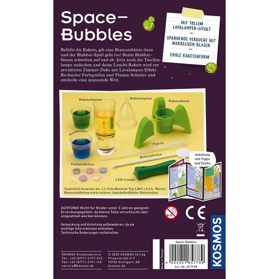 KOSMOS 657789 Space Bubbles, Mini Raketen-Lavalampe selbst Machen, Experimentierset für Kinder ab 8 Jahre, Mitbringexperiment, Mitbringsel und Aktivität für den Kindergeburtstag