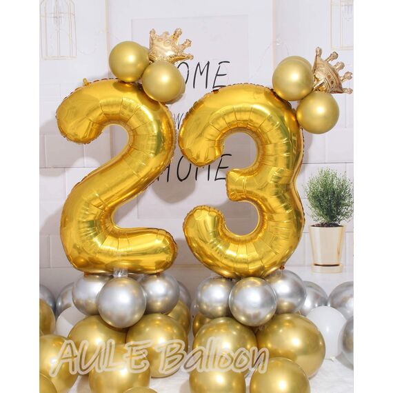 AULE Luftballon Zahl 23 Gold: XXL 101 cm Zahlen Folienballon Geburtstag Gold 32 Jahre 40 Zoll Helium Ballon Zahlenballon für Babyparty Jubiläum Deko