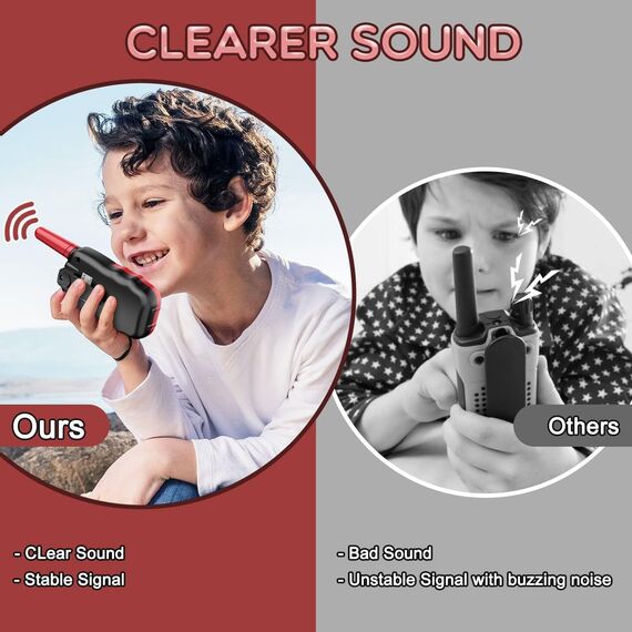 Kearui Walkie Talkie, Geschenke für mädchen Jungen Kinder ab 3 4 5 6 7 8 Jahre, 8 Kanäle Klarem Klang & VOX Funktion, für Abenteuer, Klettern, Camping - Schwarz Rot