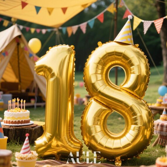 AULE Luftballon Zahl 18 Gold: XXL 101 cm Zahlen Folienballon Geburtstag Gold 81 Jahre 40 Zoll Helium Ballon Zahlenballon für Babyparty Jubiläum Deko