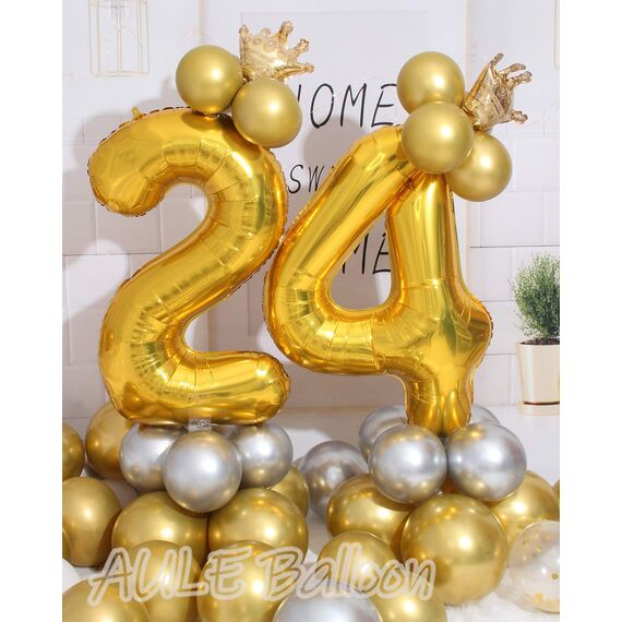 AULE Luftballon Zahl 24 Gold: XXL 101 cm Zahlen Folienballon Geburtstag Gold 42 Jahre 40 Zoll Helium Ballon Zahlenballon für Babyparty Jubiläum Deko