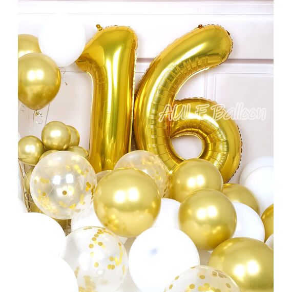 AULE Luftballon Zahl 16 Gold: XXL 101 cm Zahlen Folienballon Geburtstag Gold 61 Jahre 40 Zoll Helium Ballon Zahlenballon für Babyparty Jubiläum Deko