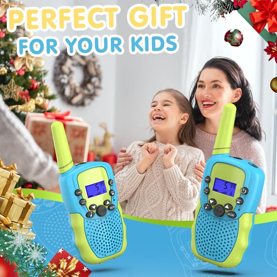 Kearui Spielzeug 3-12 Jahren Junge, Walkie Talkies für Kinder 8 Kanal Funkgerät mit Hintergrundbeleuchteter LCD-Taschenlampe, 3 Meilen Reichweite für Abenteuer im Freien, Camping, Wandern (Blau-Grün)