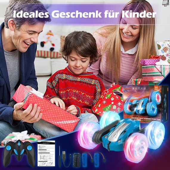 Rodzon Ferngesteuertes Auto 6 7 8 9+ Jahre Spiele LED Blinken RC Auto Spielzeug Jungen Weihnachten Geburtstags Geschenke Kinder Toy 360° Flip Car Indoor Outdoor Draußen Sand Strand Garten (Blau)