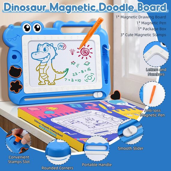 AiTuiTui Dinosaurier Maltafel Zaubertafel mit Beinen Kinderspiele Geschenk Mädchen Jungen, Bunt Magnetische Zeichenbrett Lernspielzeug ab 3-7 Jahre, Magnettafel Reisegröße Kinder Spielzeug