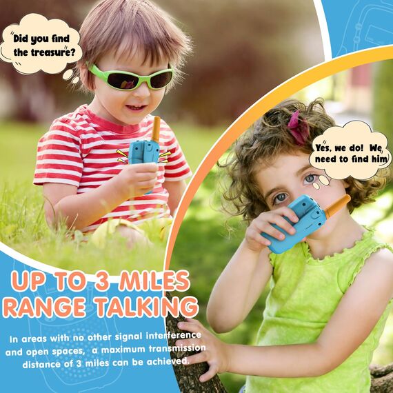 Kearui Spielzeug 3-12 Jahren Junge, Walkie Talkie Kinder 8 Kanal Funkgerät mit LCD Hintergrundbeleuchteter LED-Taschenlampe, 3 Meilen Reichweite für Abenteuer im Freien, Camping, Wandern (Blau-Orange)
