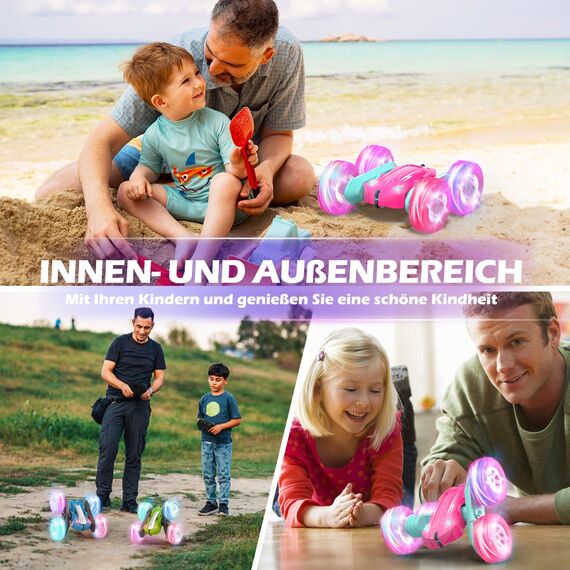 Rodzon Ferngesteuertes Auto Crawler 6 7 8 9+ Jahre Mädchen Spiele RC Auto mit LED Blinken Spielzeug Mädchen Geschenke Kinder Toy 2.4Ghz 4WD 360° Flip RC Car mit 2 Aufladbarer Batterien (Rosa)