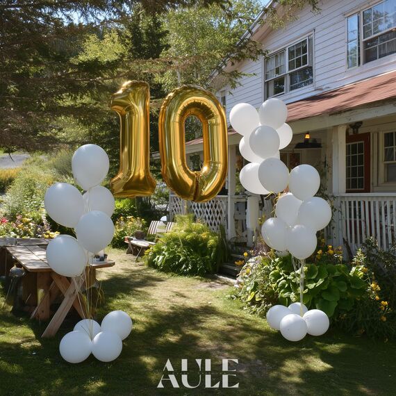 AULE Luftballon Zahl 10 Gold: XXL 101 cm Folienballon Geburtstag Gold 10 Jahre Zahlen 40 Zoll Helium Ballon Kinder Junge Mädchen Zahlenballon für Babyparty Jubiläum Deko