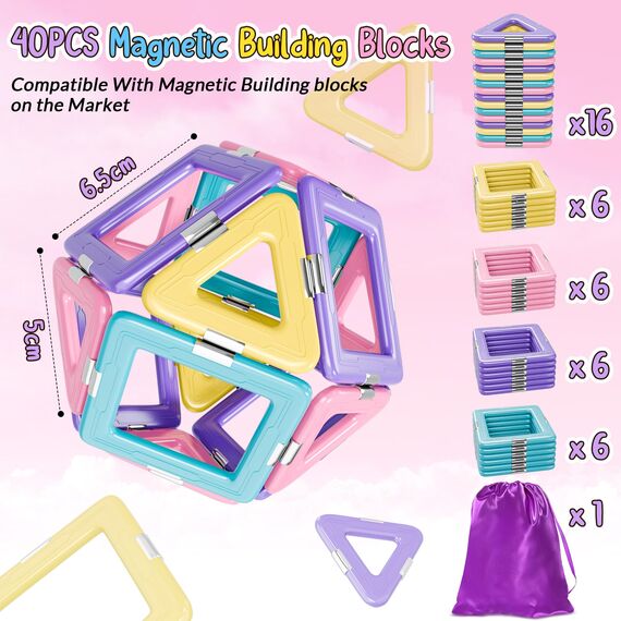 COOLJOY Magnetische Bausteine 40Teile, Magnetbausteine Spielzeug ab 3 Jahre, MagnetSpielzeug Magneten Kinder Spielzeug ab 3 4 5 6 7 8 Jahre für Junge Mädchen Bauklötze Kinderspielzeug