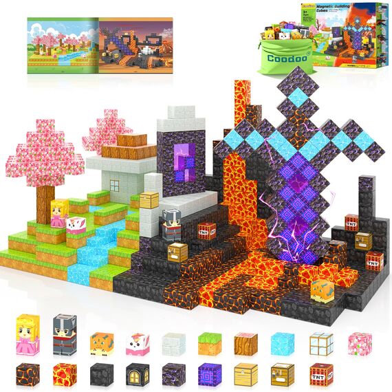 Coodoo Magnetische Bausteine - 110 Stück Magnetbausteine Set mit Zauberportal, STEM Lernspielzeug magnetspiel für Kinder 3-5 5-7, Outdoor Kreative Kinderspiele Magnetspiel Spielzeug ab 3 Jahre