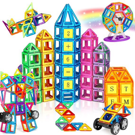 COOLJOY Magnetische Bausteine Magnetische Bauklötze Set, Magnet Baustein Pädagogische Geschenk für Kinder, Magnetbausteine Auto Spielzeug (117PCS)