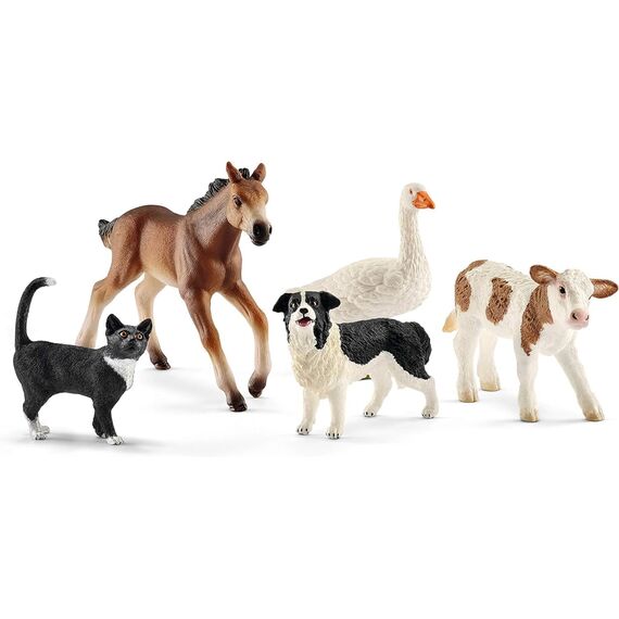 SCHLEICH Farm World | Bauernhoftiere Bundle 42386 | Set mit Kalb, Pferd, Katze, Hund & Gans | realistische Tierfiguren für Kinder | Bauernhof Spielzeug ab 3 Jahre | 5-teilig | exklusiv bei Amazon