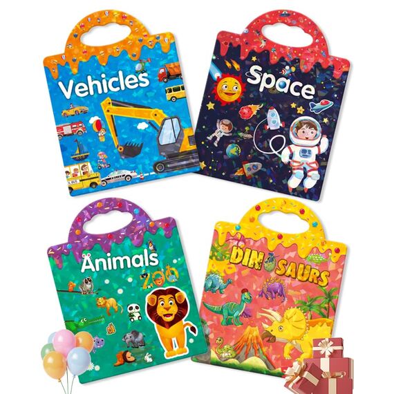 GUYUCOM 4 Pack Wiederverwendbares 3D-Stickerbuch für Kinder, Tragbar, Wasserdicht, Geeignet für Jungen und Mädchen ab 2 Jahren, Kinder Geschenk Spielzeug für 2 3 4 5 jahre