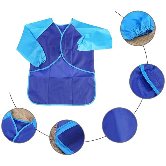 Amaza 2Pcs Malschürze Kinder, Wasserdicht Malkittel Kinder 2-8 Jahre, Bastelschürze mit Ärmeln und 3 Taschen, Klettverschluss (Blau & Rot)