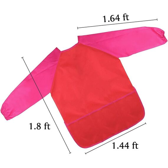 Amaza 2Pcs Malschürze Kinder, Wasserdicht Malkittel Kinder 2-8 Jahre, Bastelschürze mit Ärmeln und 3 Taschen, Klettverschluss (Blau & Rot)
