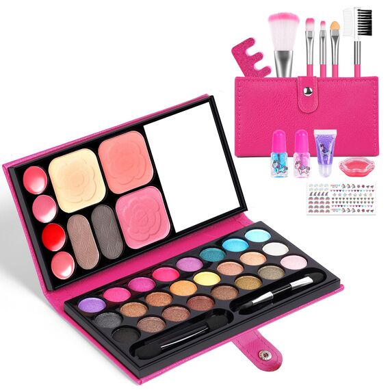 Aomig Kinderschminke Set, 12 Stück Waschbar Kosmetisch für Kinder, Sicher Ungiftig Kinder Schminkset Mädchen, Make up Spielzeug, Halloween Weihnachts Geburtstags Geschenke für Mädchen 5-12 Jahre