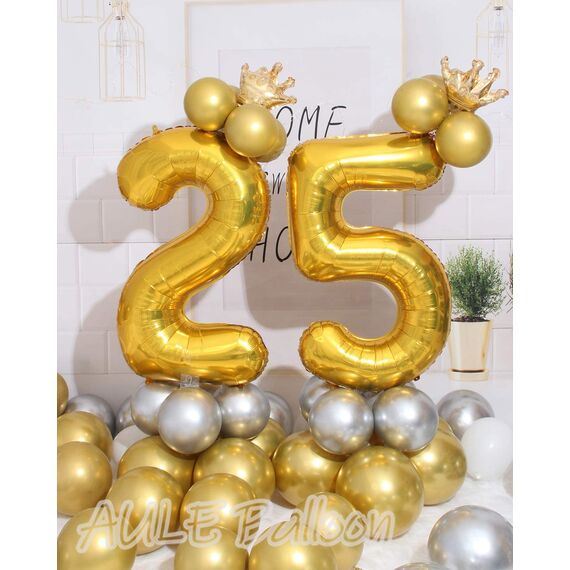 AULE Luftballon Zahl 25 Gold: XXL 101 cm Zahlen Folienballon Geburtstag Gold 52 Jahre 40 Zoll Helium Ballon Zahlenballon für Babyparty Jubiläum Deko
