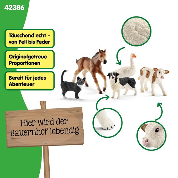 SCHLEICH Farm World | Bauernhoftiere Bundle 42386 | Set mit Kalb, Pferd, Katze, Hund & Gans | realistische Tierfiguren für Kinder | Bauernhof Spielzeug ab 3 Jahre | 5-teilig | exklusiv bei Amazon