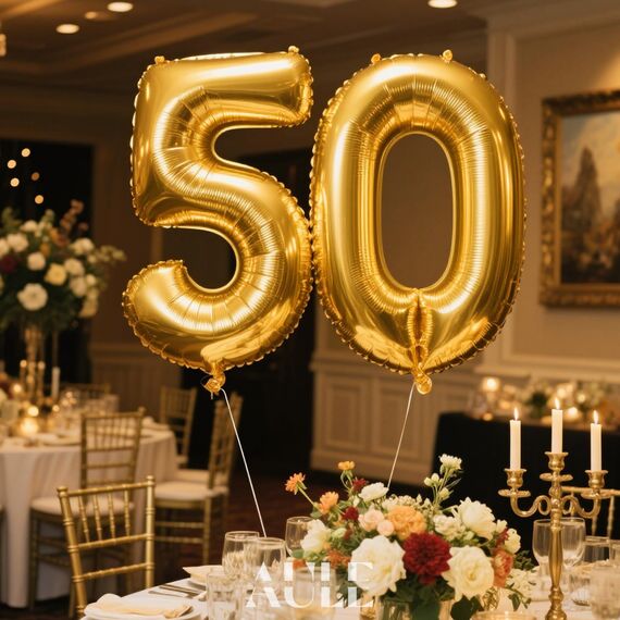 AULE Luftballon Zahl 50 Gold: XXL 101 cm Zahlen Folienballon Geburtstag Gold 50 Jahre 40 Zoll Helium Ballon Zahlenballon für Babyparty Jubiläum Deko