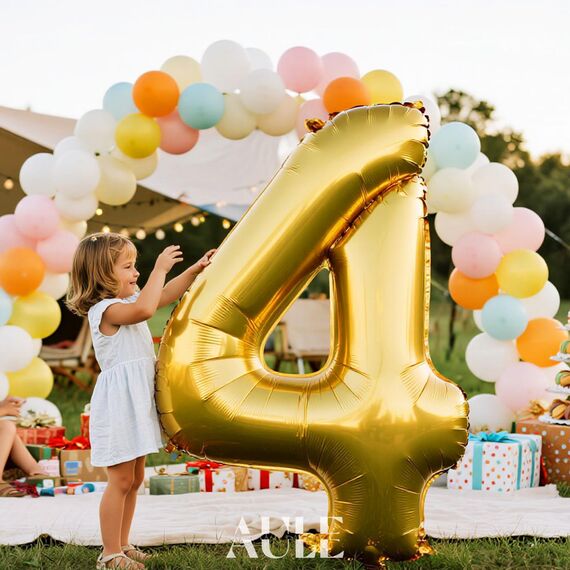 AULE Luftballon Zahl 4 Gold: XXL 101 cm Zahlen Folienballon Geburtstag Gold 4 Jahre 40 Zoll Helium Ballon Zahlenballon für Babyparty Jubiläum Deko