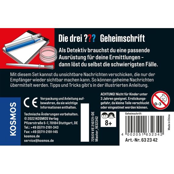 Kosmos Die DREI ??? Geheimschrift, Detektiv Gadget, Detektiv-Spielzeug, Agenten-Ausrüstung für Kinder ab 8 Jahre, Die DREI Fragezeichen Spielzeug, Detektiv Ausrüstung, Detektivset