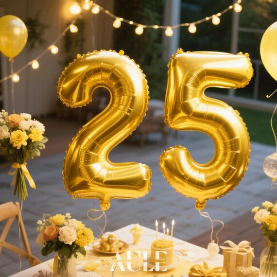 AULE Luftballon Zahl 25 Gold: XXL 101 cm Zahlen Folienballon Geburtstag Gold 52 Jahre 40 Zoll Helium Ballon Zahlenballon für Babyparty Jubiläum Deko