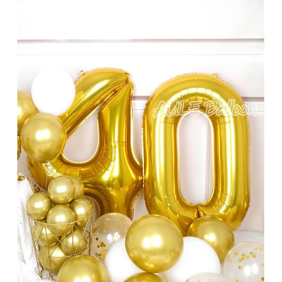 AULE Luftballon Zahl 40 Gold: XXL 101 cm Zahlen Folienballon Geburtstag Gold 40 Jahre 40 Zoll Helium Ballon Zahlenballon für Babyparty Jubiläum Deko